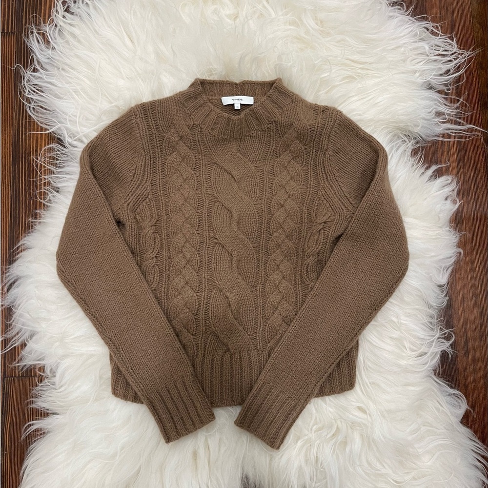 Brown 100% cashmere mock neck sweater